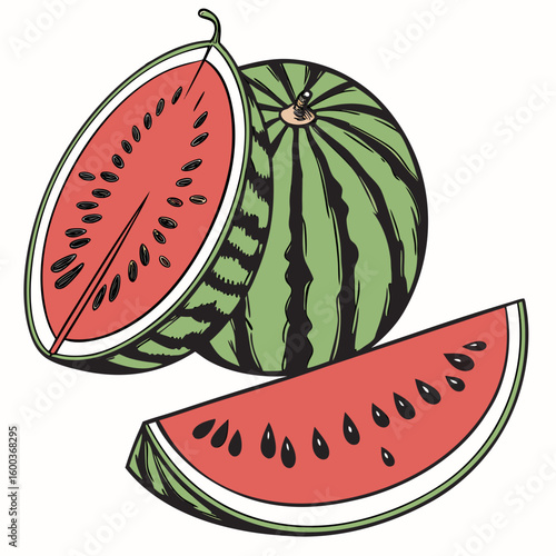 Ripe watermelon slices with seeds fruit green