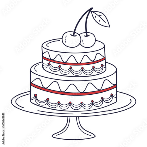 Two tier cake with cherries and red ribbon decoration dessert celebration
