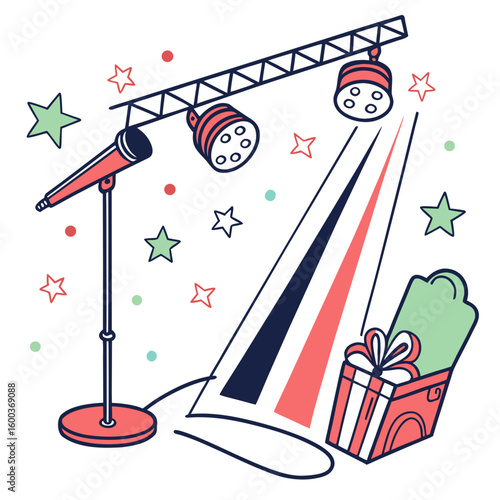 Stage spotlight microphone gift stars vector