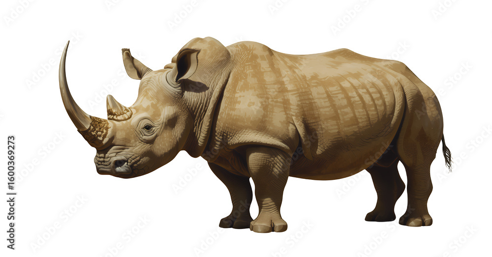 Obraz premium Beige Rhino 3D Realism Illustration with Transparent Background