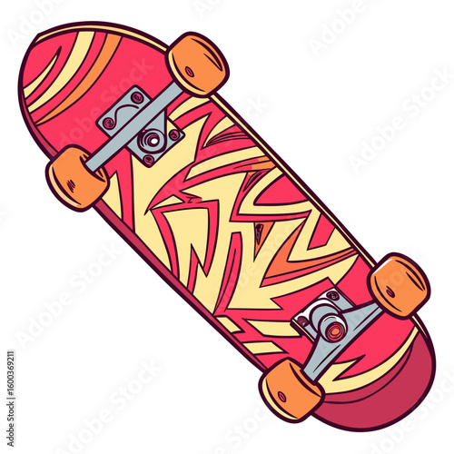 Vibrant red yellow orange skateboard graffiti art vector