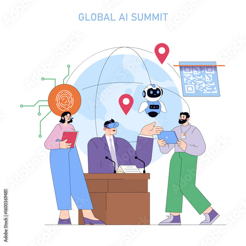 Interactive Meeting at Global AI Summit Vector Illustration