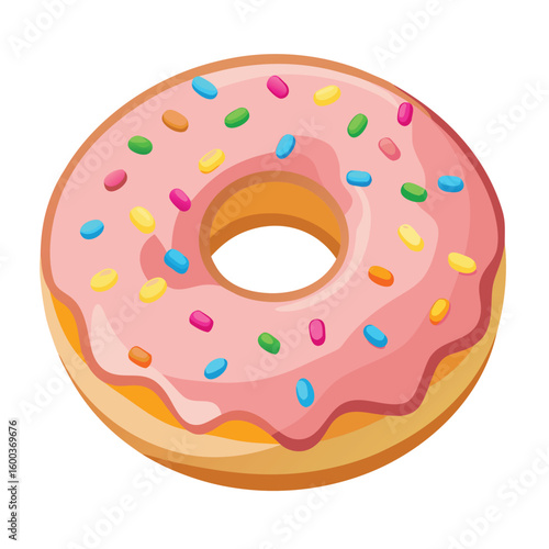 A delightful single frosted donut, generously covered with colorful birthday sprinkles, a sweet treat for any celebration.