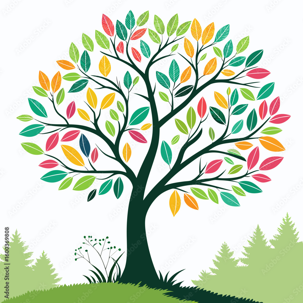 Fototapeta premium Tree with colorful leaves and green foliage nature