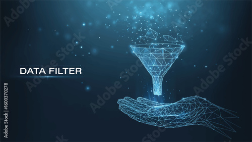 Data Filter: Visualize data filtering with this eye-catching, futuristic digital illustration that symbolizes sorting, sifting, and streamlining information.