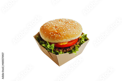 Wallpaper Mural Classic beef hamburger with fresh lettuce ripe tomato and melted cheese in a rustic cardboard tray isolate Torontodigital.ca