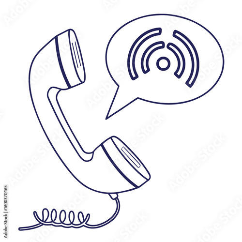 Vintage telephone handset with sound waves communication