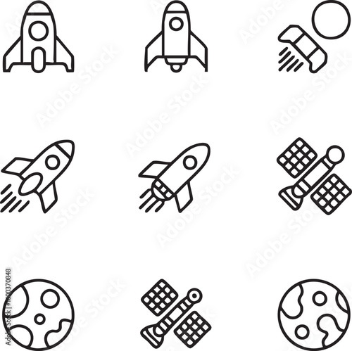 Space exploration vector icon set editable stroke,line art style rocket ship,satellite,planets,moon,universe,astronomy,future technology,cosmos,journey icon set