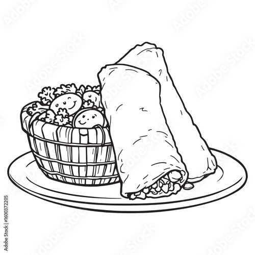 Fried Chinese Traditional Spring rolls food line art savory crispy delight