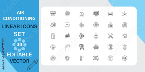 Editable Vector Air Conditioning Linear Icons Set 