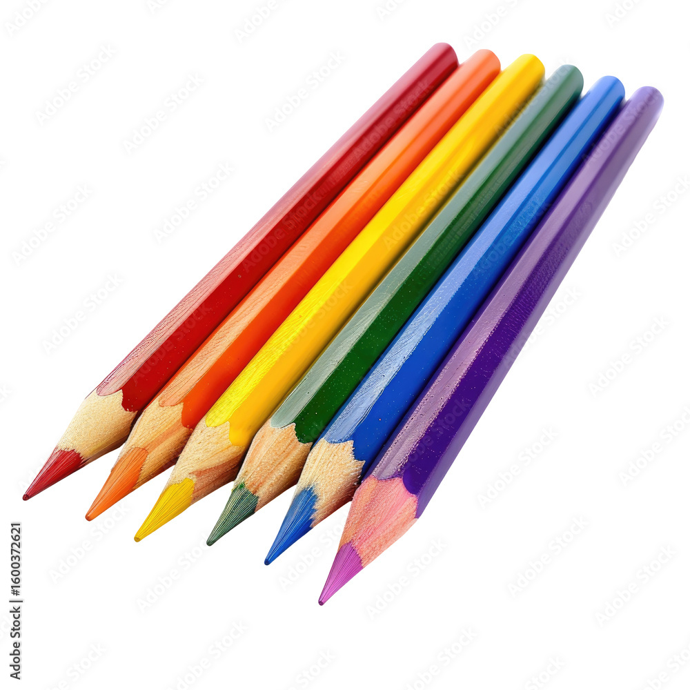 Seven colored pencils arranged diagonally Seven colored pencils arranged diagonally