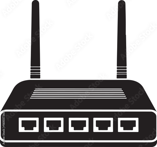 Black modem with antennas and ports router technology