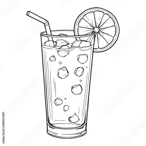 Glass of orange juice line art refreshing healthy drink