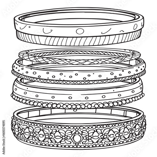 Gold Bangle Bracelets line art beauty and grace