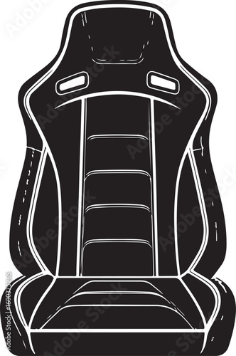 Black racing seat silhouette with white outline car seat bucket seat