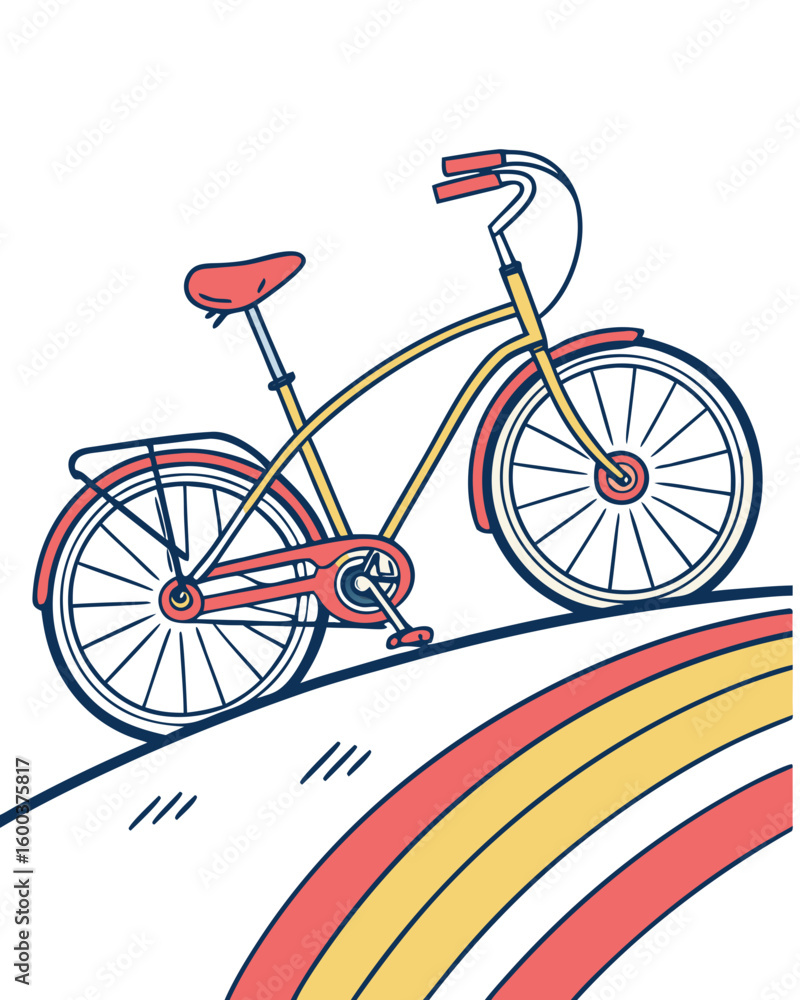 Fototapeta premium red bicycle on white backstylized bicycle, vintage aesthetic, colorful retro design, whimsical illustration, playful patterns, dynamic composition, vibrant palette, abstract background, minimaliground