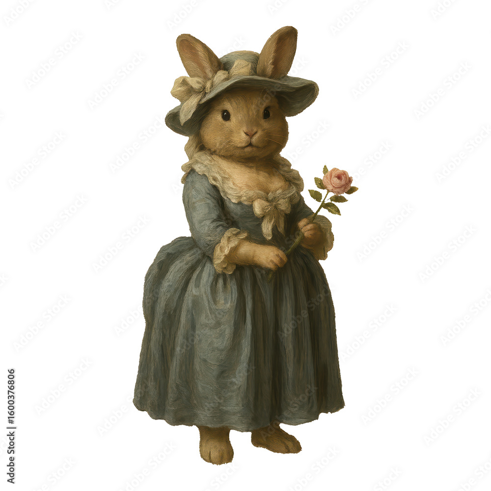 Obraz premium PNG Charming rabbit in vintage attire.