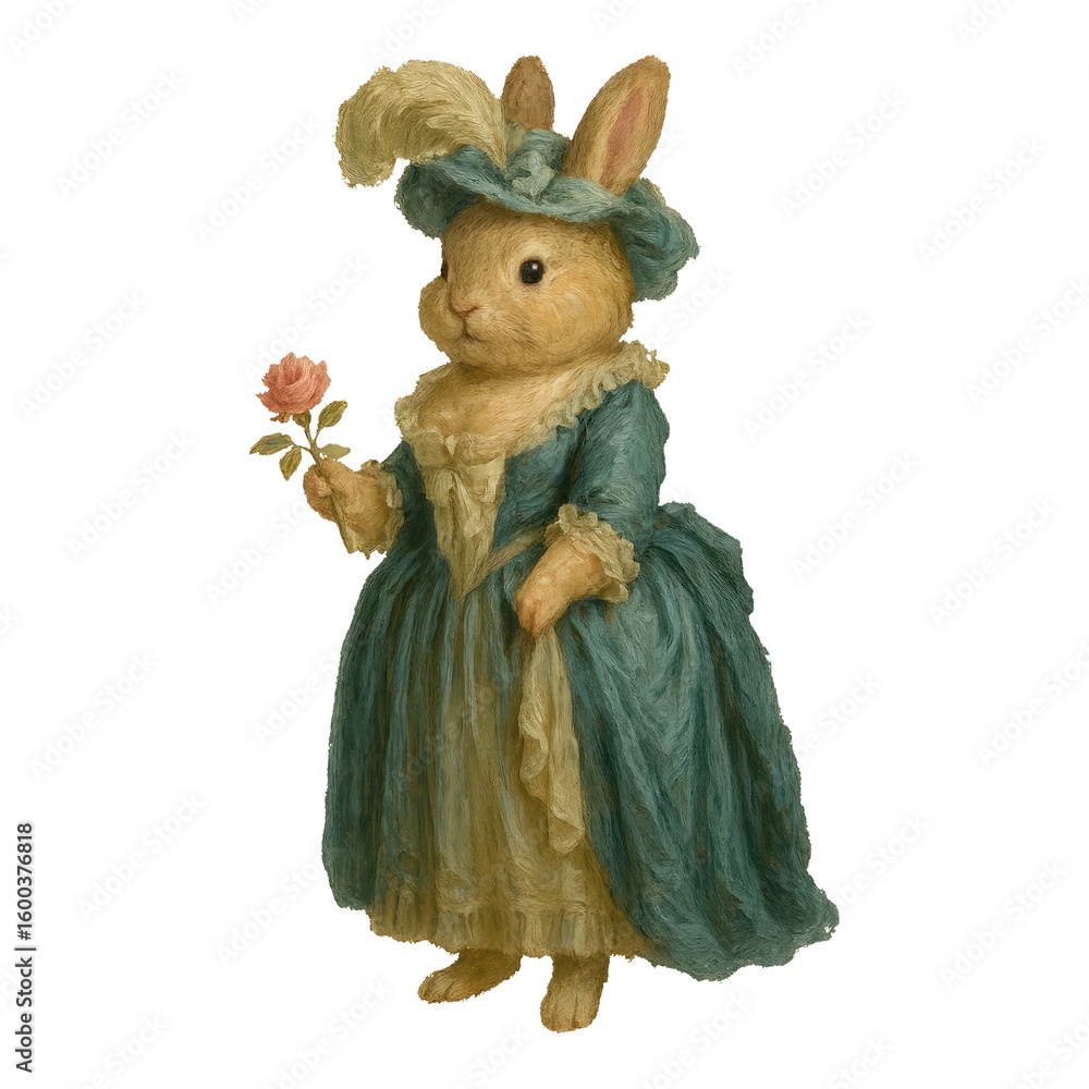 Obraz premium PNG Vintage rabbit in elegant attire.