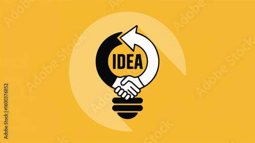 Brainwave Embrace: A lightbulb-shaped emblem, combining the universal symbol of idea with a handshake, elegantly illustrates the collaboration and genesis of concepts. Perfect for innovation.