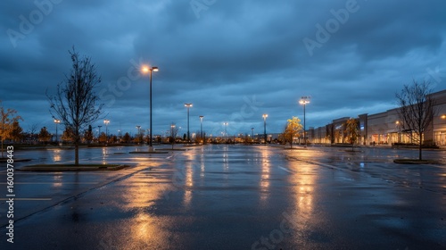 Empty parking lot at twilight