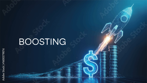 Financial Ascendancy: A captivating visual of a rocket launching off a staircase of coin stacks, a symbol of financial growth and opportunity.
