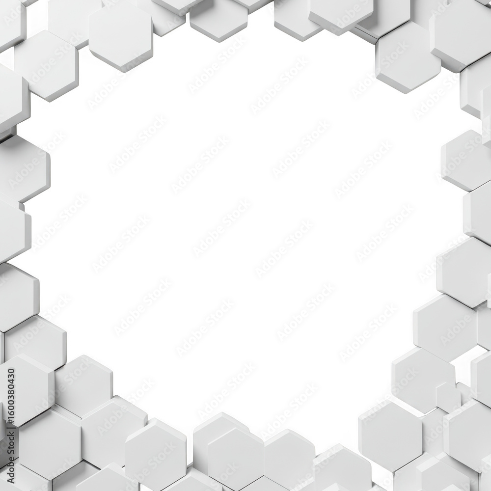 Obraz premium Abstract white hexagons frame isolated on transparent background