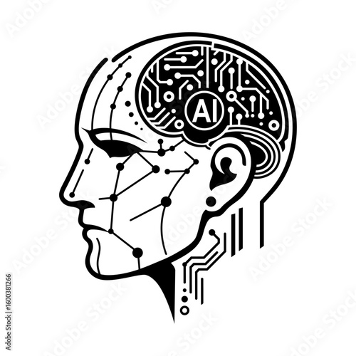 Artificial intelligence head logo vector illustration template, simple icon of technology, sticker design
