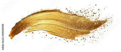 Stunning Abstract Gold Brush Stroke with Glittering Particles on Transparent Background