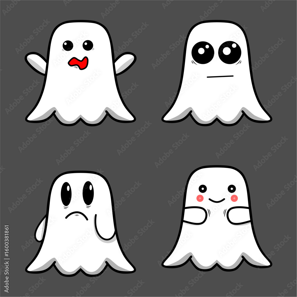 Obraz premium Cute Cartoon Ghost Characters with Different Emotions