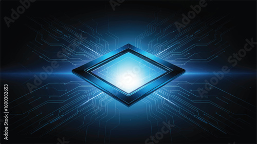 Cybernetic Core: A dazzling diamond shape, radiating with vibrant blue energy, lies at the heart of a complex circuit, creating a visual symphony of technological advancement and innovation.