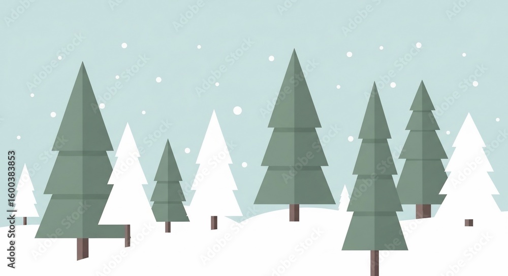 Obraz premium Winter Forest Scene with Snowflakes and Evergreen Trees