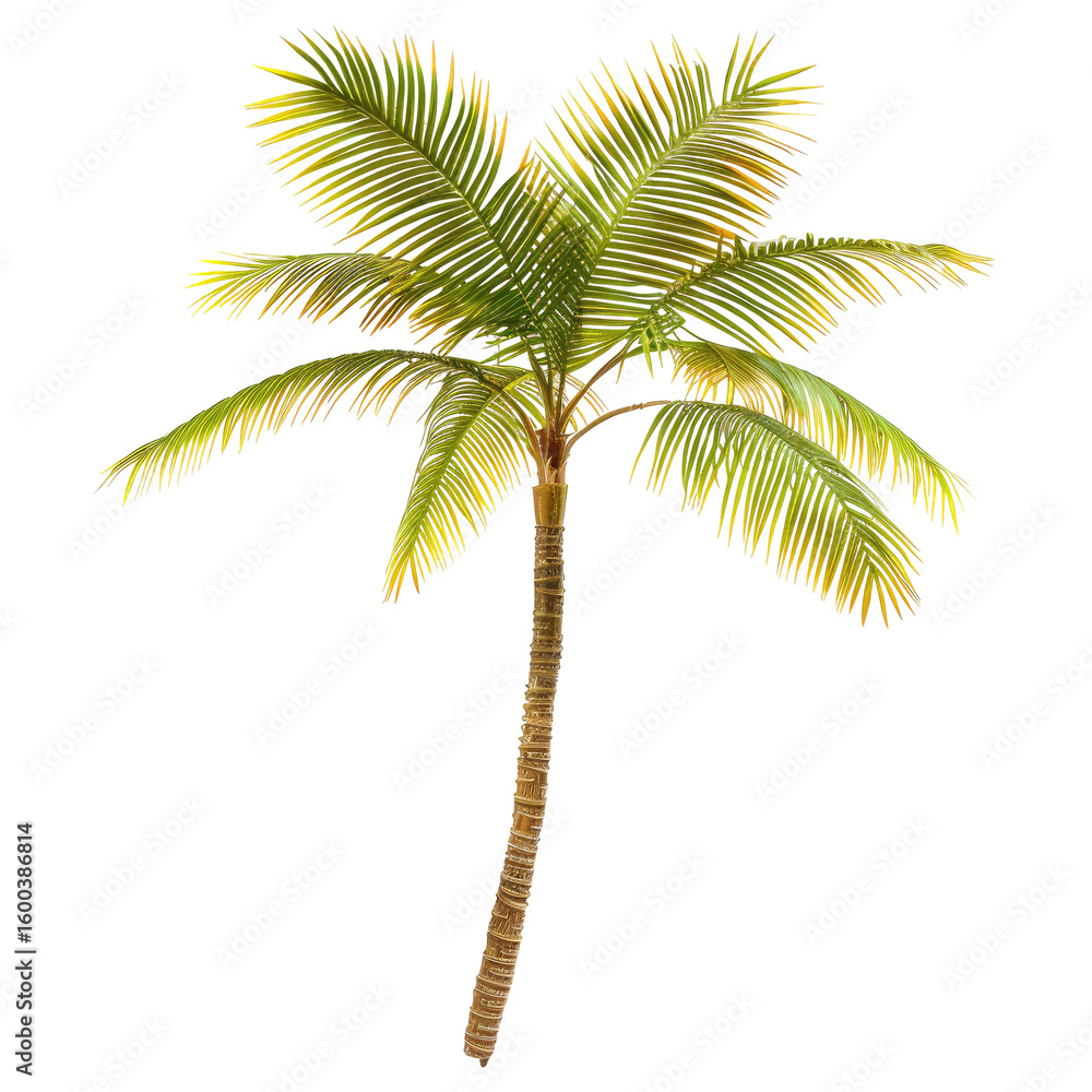 Fototapeta premium Tropical palm tree, vibrant green and yellow fronds