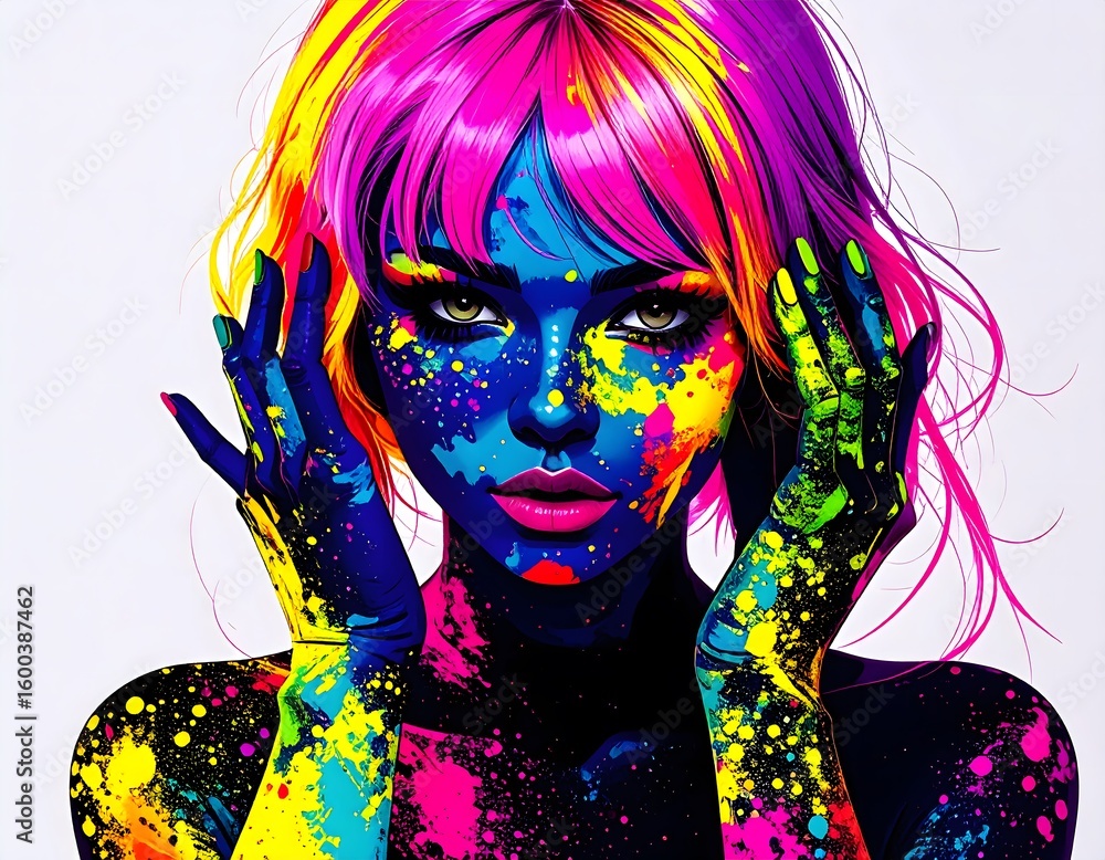 Naklejka premium Risograph Supermodel Portrait Photo Scene