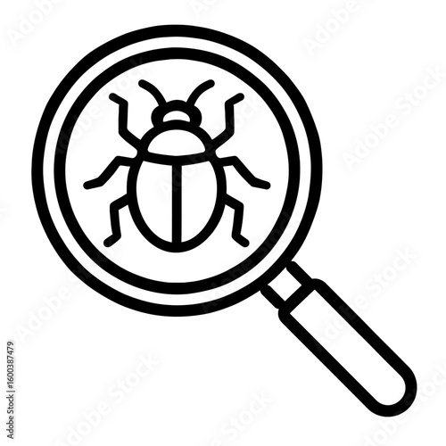 Black and White Magnifying Glass Over Bug Icon - Pest Control and Inspection