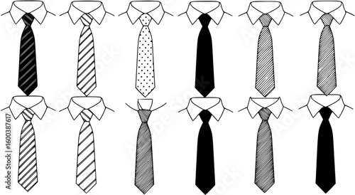 Sixteen drawings of a business tie on a white mens shirt
