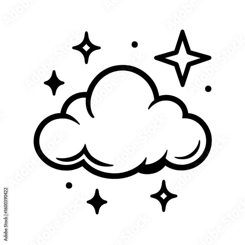 Whimsical Sparkling Cloud with Stars Line Icon - Perfect for Magic, Dreams, and Fantasy Designs