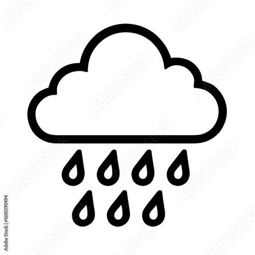 Stylized Rain Cloud with Drops Line Icon - Representing Precipitation and Rainy Weather