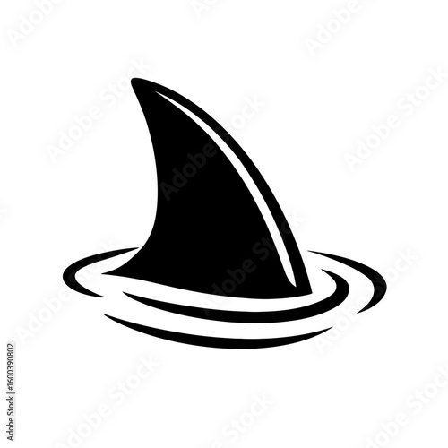 Menacing Shark Fin Silhouette Icon - Symbolizing Ocean Predators and Danger at Sea