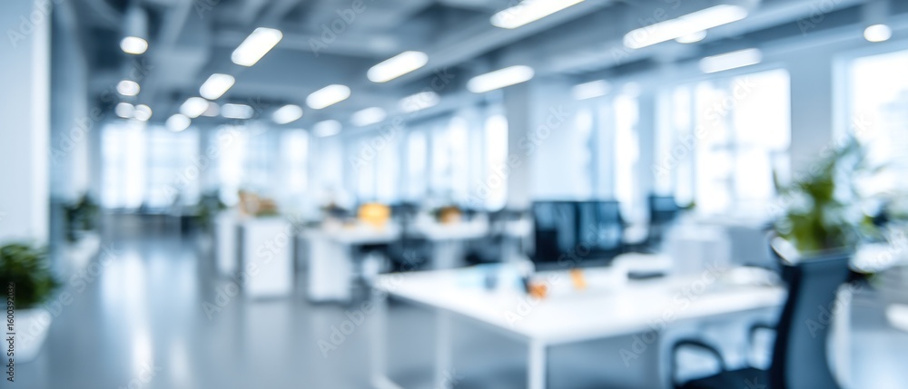 Fototapeta premium Blurred Modern Office Interior: A Serene Workspace