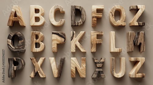 Wooden alphabet letters on beige background
