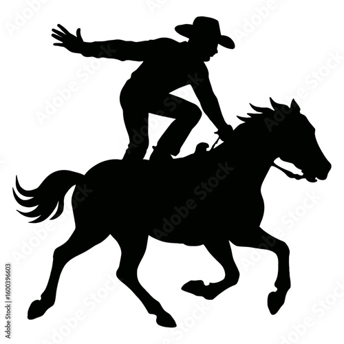 Rodeo Cowboy Trick Riding Horse Silhouette - Western Stunt Vector