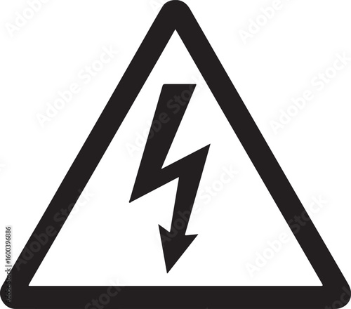 Silhouette vector of a high voltage warning triangle icon, ideal for safety signs, hazard labels, and caution signs.