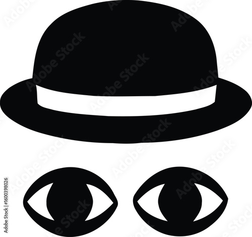 Classic bowler hat silhouette with mysterious eyes and eyelids