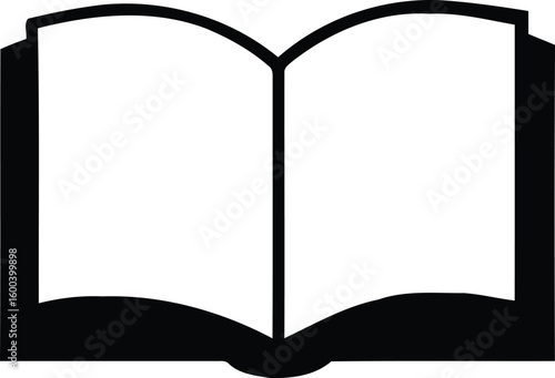 Open book silhouette showing pages and binding in black and white