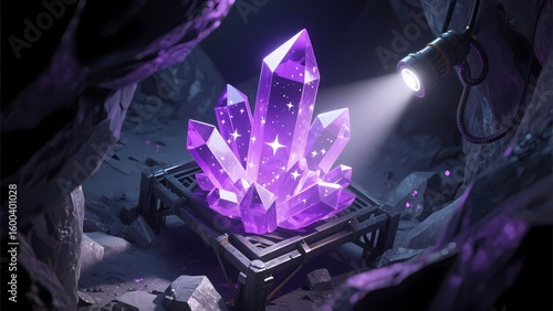 Fantasy crystal ore landscape, combined with sci - fi elements, showcasing creative design and fantasy artistic expression.