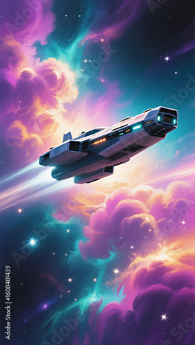 Wallpaper Mural Phone screensaver Digital painting of spaceship traveling through colorful nebula Torontodigital.ca