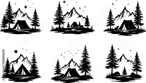  hiking, man  mountains, nature, forest,  vector bundle