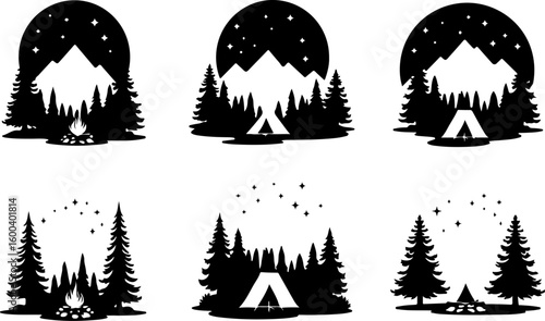  hiking, man  mountains, nature, forest,  vector bundle