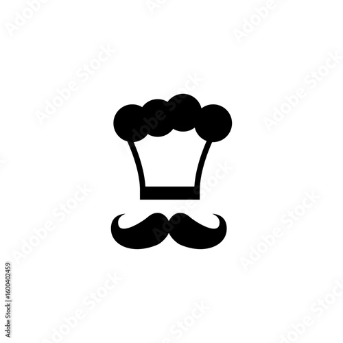 Vector icon combining a chef toque and a curly mustache, representing culinary expertise