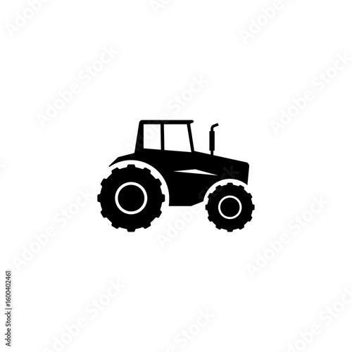 Simple vector silhouette of a farm tractor with large wheels and cabin